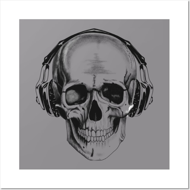 Skull with headphones Wall Art by Rachellily